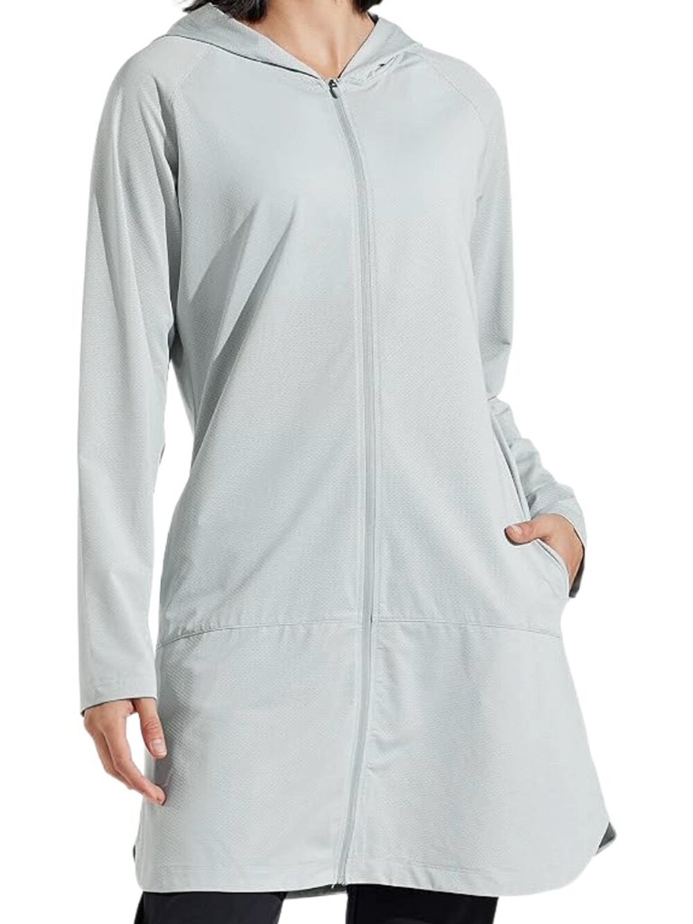 UPF 50+ Longline Hooded Swim Cover Up Sun Jacket Gray XL